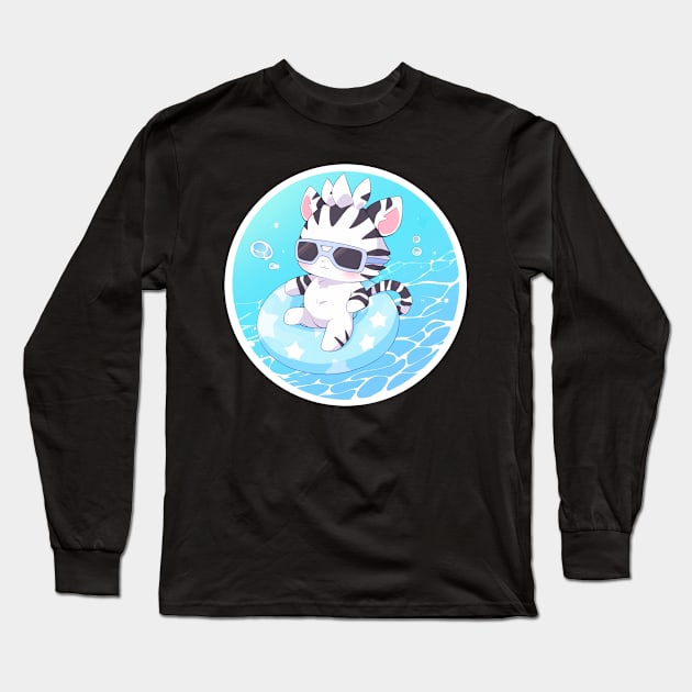 Zebra on an inflatable ring Long Sleeve T-Shirt by Chromatic Currents